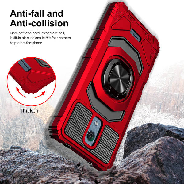 ring kickstand hyhrid phone case for cricket vision 3 - red - www.coverlabusa.com