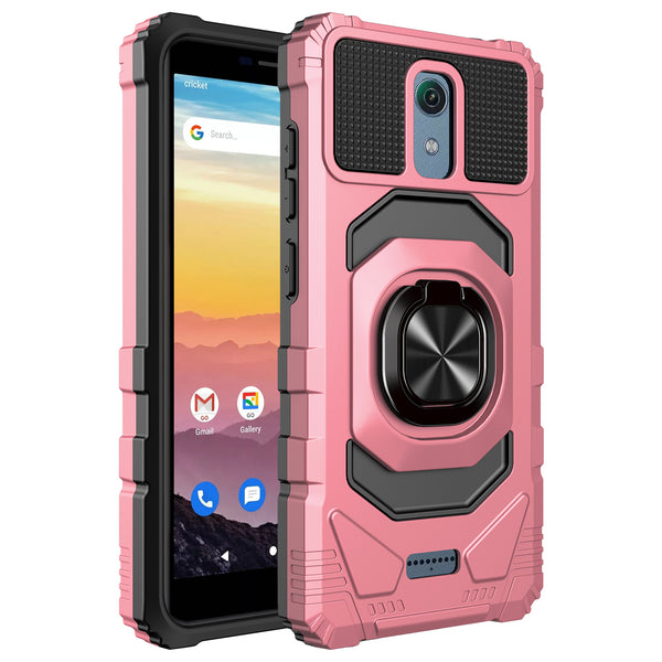 ring kickstand hyhrid phone case for cricket vision 3 - rose gold - www.coverlabusa.com