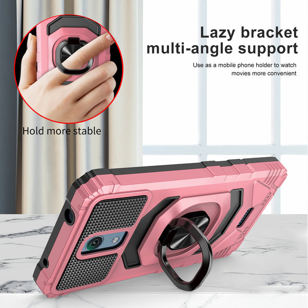 ring kickstand hyhrid phone case for cricket vision 3 - rose gold - www.coverlabusa.com