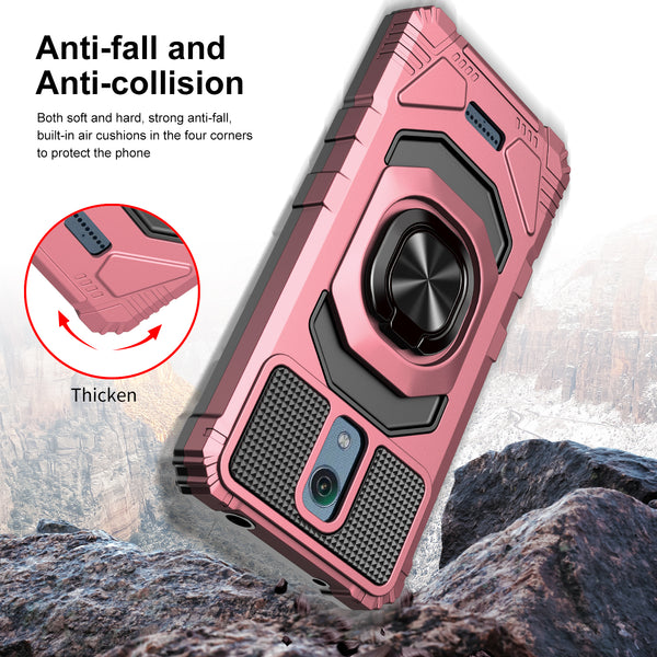 ring kickstand hyhrid phone case for cricket vision 3 - rose gold - www.coverlabusa.com