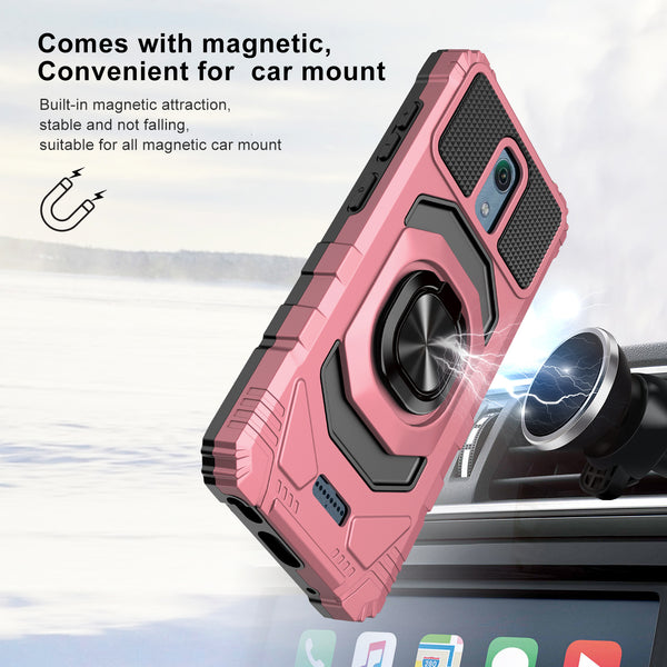 ring kickstand hyhrid phone case for cricket vision 3 - rose gold - www.coverlabusa.com