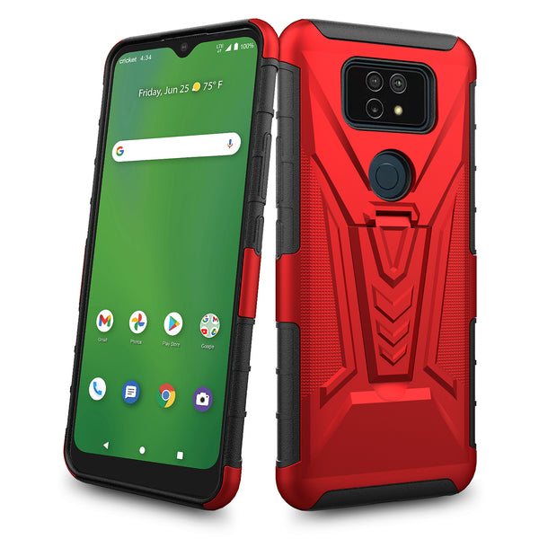 holster kickstand hyhrid phone case for cricket ovation 2 - red - www.coverlabusa.com