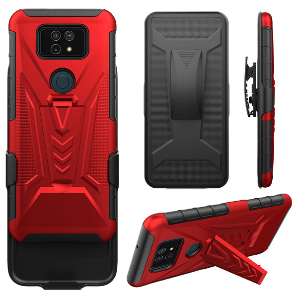 holster kickstand hyhrid phone case for cricket ovation 2 - red - www.coverlabusa.com