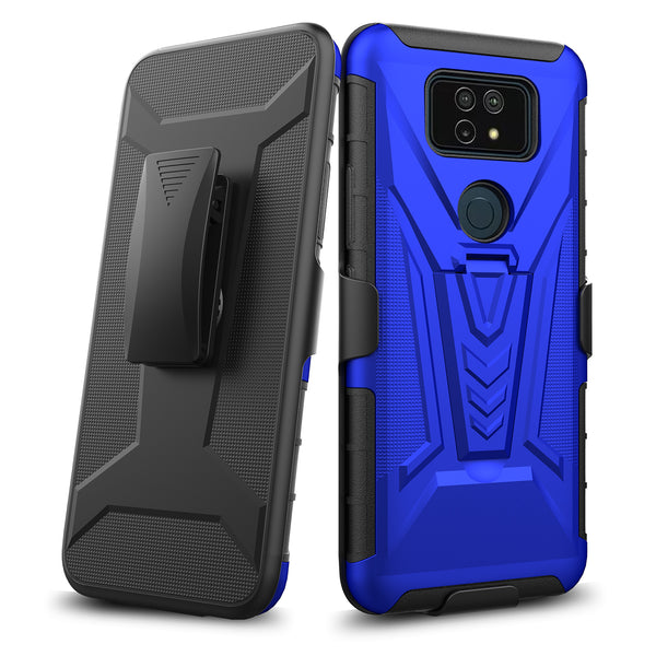 holster kickstand hyhrid phone case for cricket ovation 2 - blue- www.coverlabusa.com