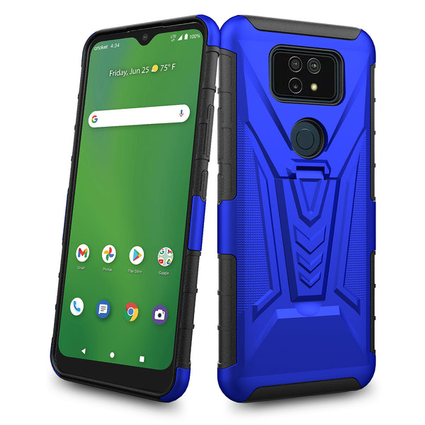 holster kickstand hyhrid phone case for cricket ovation 2 - blue- www.coverlabusa.com