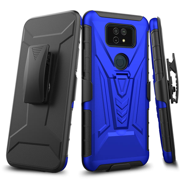 holster kickstand hyhrid phone case for cricket ovation 2 - blue- www.coverlabusa.com