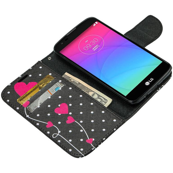LG K10 Case / LG Premier LTE Wallet Case - polka dot hearts - www.coverlabusa.com