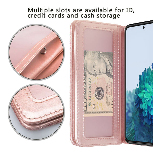 samsung galaxy s21 plus glitter wallet case - rose gold - www.coverlabusa.com