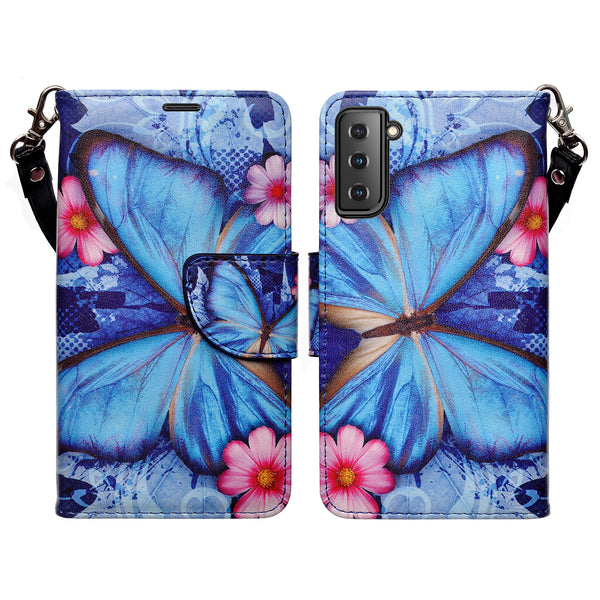 samsung galaxy s21 wallet case - blue butterfly - www.coverlabusa.com