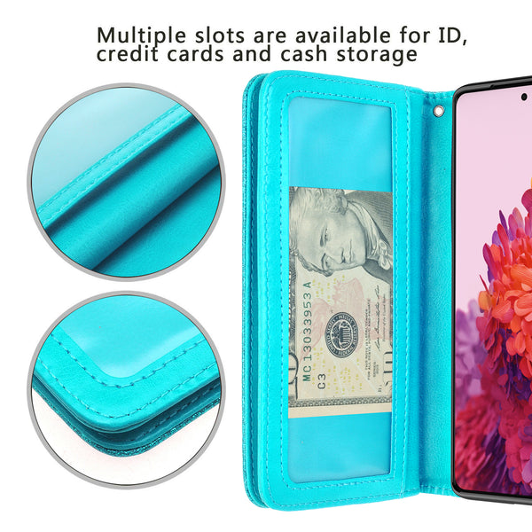 samsung galaxy s21 ultra glitter wallet case - teal - www.coverlabusa.com