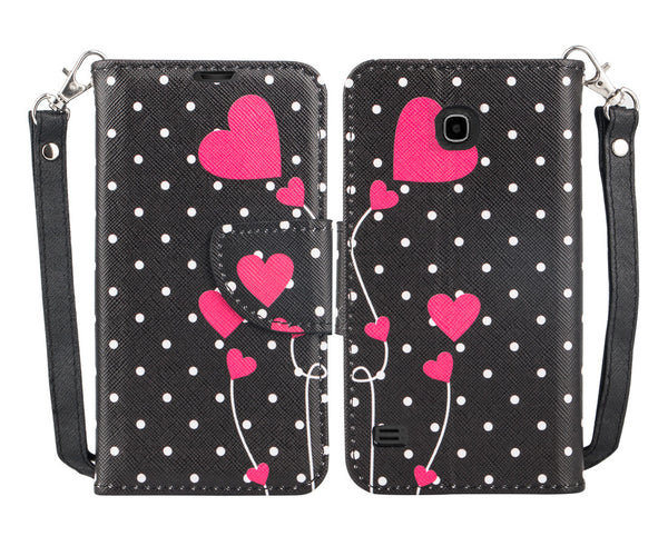 Huawei Union | Y538 Case, Wrist Strap Magnetic Flip Fold[Kickstand] Pu Leather Wallet Case with ID & Card Slots - Polka Dot Hearts