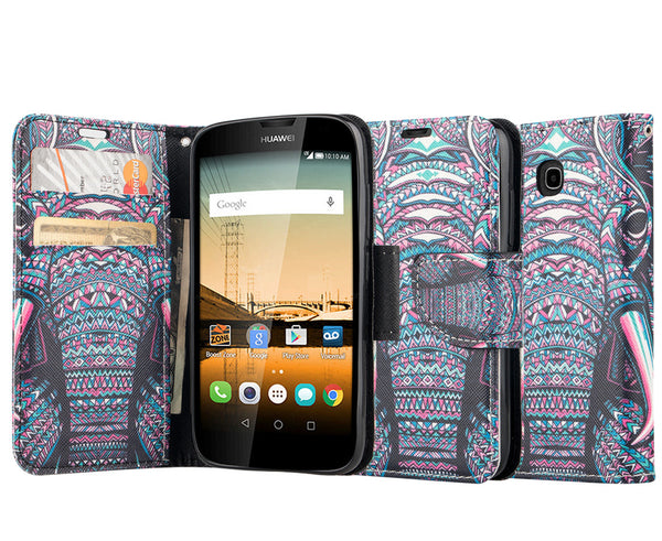 Huawei Union Wallet Case [Card Slots + Money Pocket + Kickstand] and Strap - Tribal Elephant