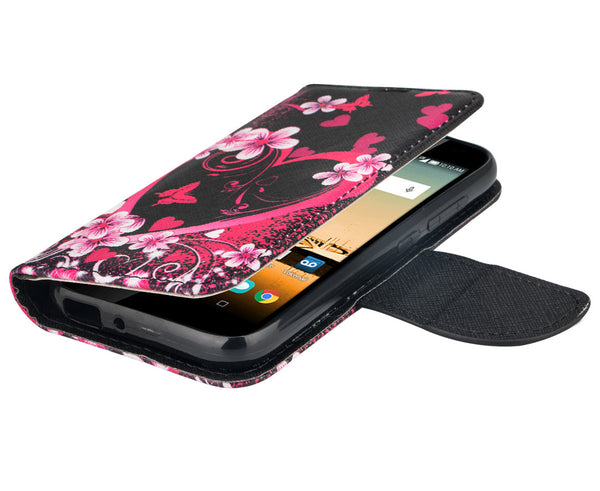 Huawei Union Wallet Case [Card Slots + Money Pocket + Kickstand] and Strap - Heart Butterflies