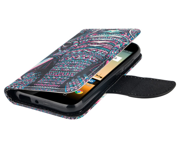 Huawei Union Wallet Case [Card Slots + Money Pocket + Kickstand] and Strap - Tribal Elephant