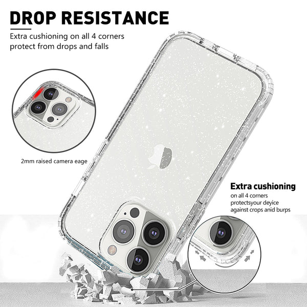 apple iphone 13 pro full-body tpu case - glitter silver - www.coverlabusa.com