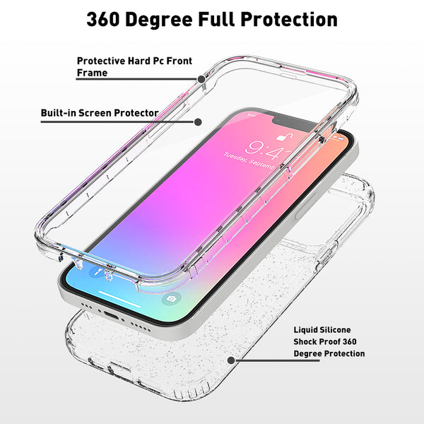 apple iphone 13 pro full-body tpu case - glitter silver - www.coverlabusa.com