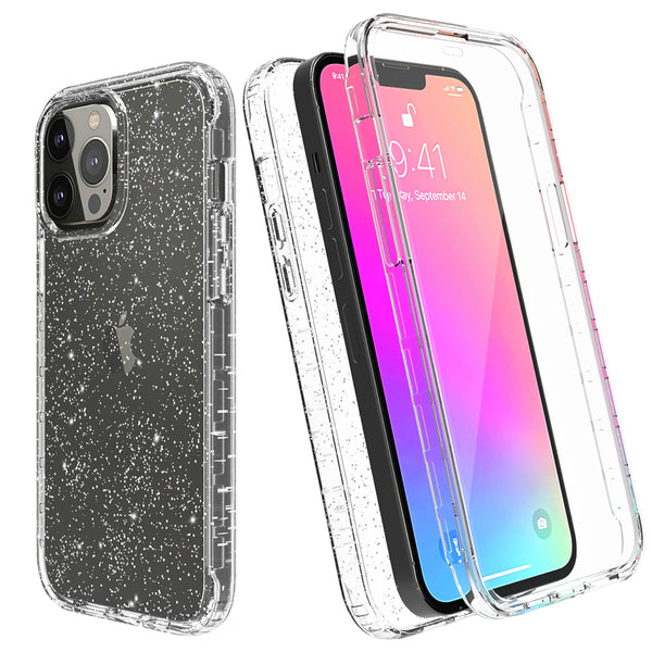 apple iphone 13 pro max full-body tpu case - glitter silver - www.coverlabusa.com