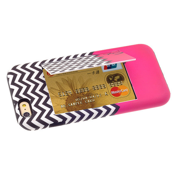 Apple iPhone 6/6s Plus Dual Layer Credit Card Hybrid Case With Design, ID Holder with Kickstand - Hot Pink Anchor - www.coverlabusa.com
