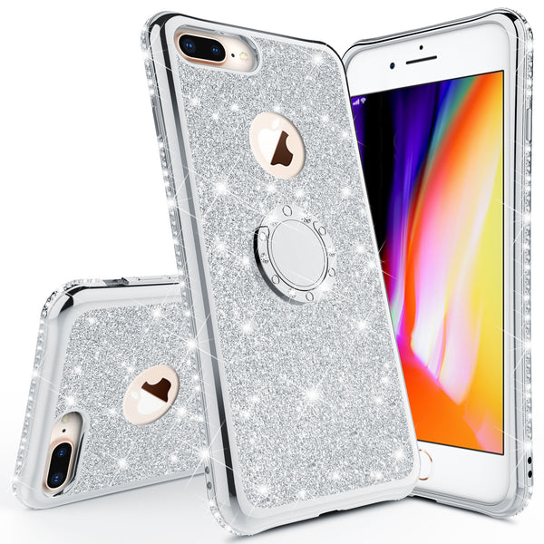 apple iphone 8 glitter bling fashion 3 in 1 case - silver - www.coverlabusa.com