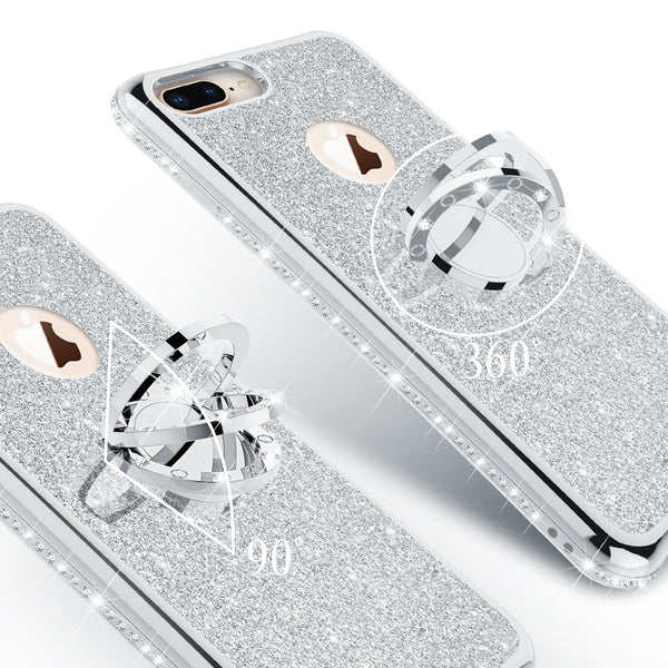 apple iphone 8 plus glitter bling fashion 3 in 1 case - silver - www.coverlabusa.com