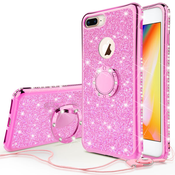 apple iphone 7 plus glitter bling fashion 3 in 1 case - hot pink - www.coverlabusa.com