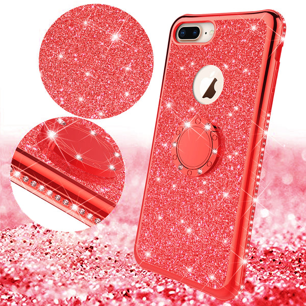 apple iphone 8 glitter bling fashion 3 in 1 case - red - www.coverlabusa.com