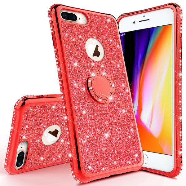 apple iphone 8 plus glitter bling fashion 3 in 1 case - red - www.coverlabusa.com