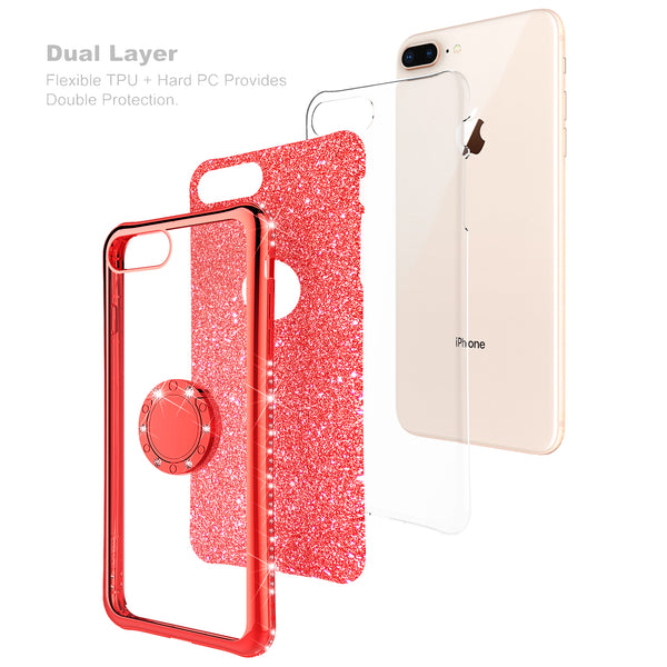 apple iphone 8 glitter bling fashion 3 in 1 case - red - www.coverlabusa.com
