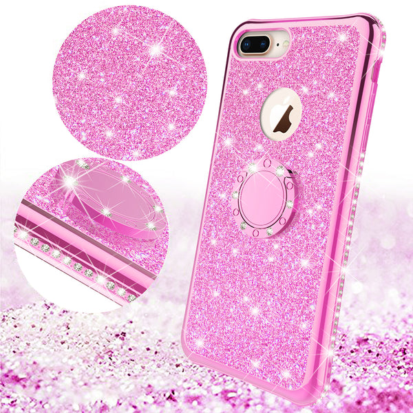 apple iphone 7 glitter bling fashion 3 in 1 case - hot pink - www.coverlabusa.com