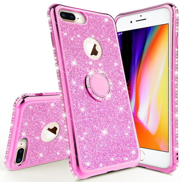 apple iphone 7 glitter bling fashion 3 in 1 case - hot pink - www.coverlabusa.com