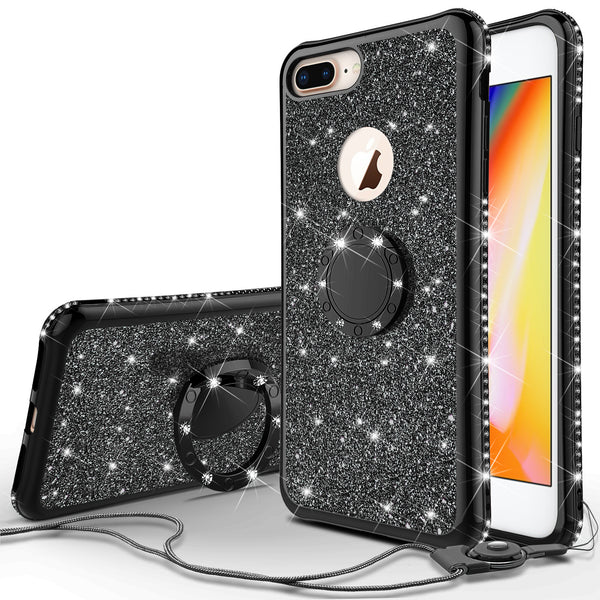 apple iphone 7 glitter bling fashion 3 in 1 case - black - www.coverlabusa.com