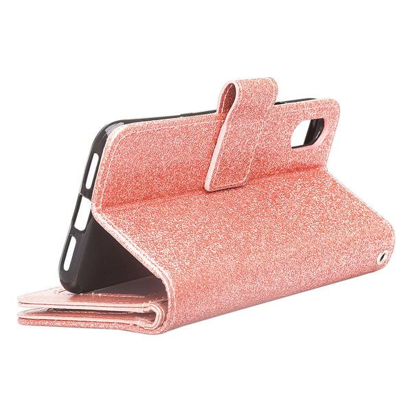 Apple iPhone XR Glitter Wallet Case - Rose Gold - www.coverlabusa.com