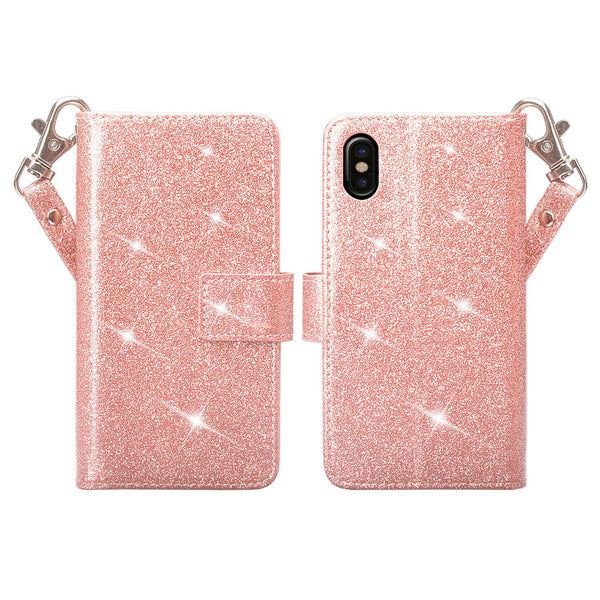 apple iphone x, iphone 10 glitter wallet case - rose gold - www.coverlabusa.com