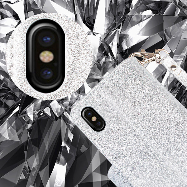 apple iphone x, iphone 10 glitter wallet case - silver - www.coverlabusa.com