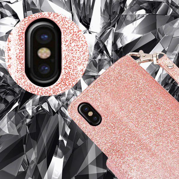 apple iphone x, iphone 10 glitter wallet case - rose gold - www.coverlabusa.com