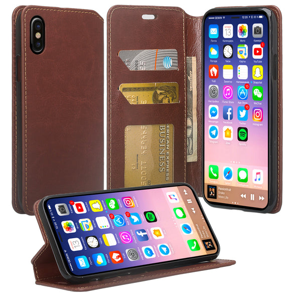 apple iphone x, iphone 10 wallet case - brown - www.coverlabusa.com