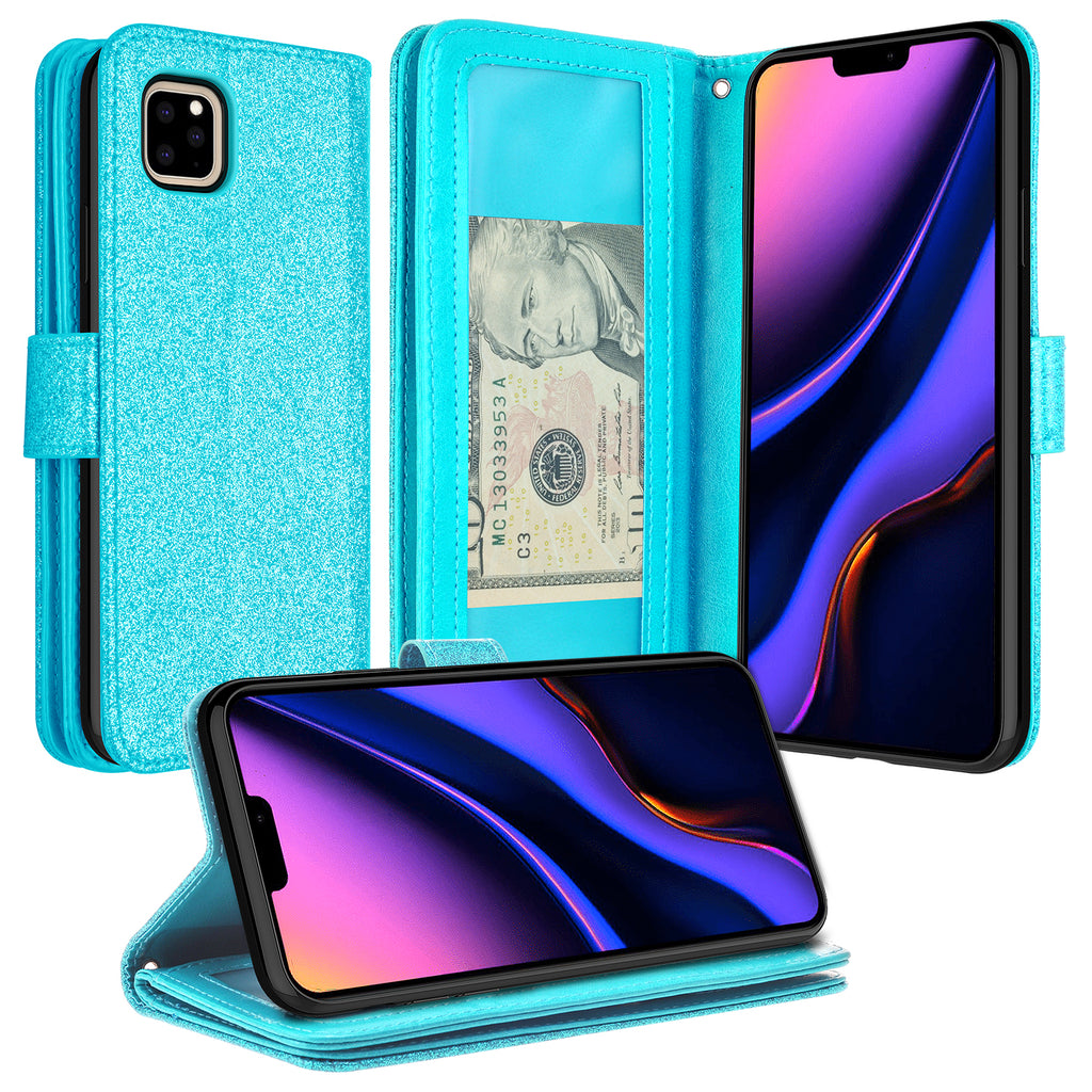 apple iphone 11 pro glitter wallet case - teal - www.coverlabusa.com