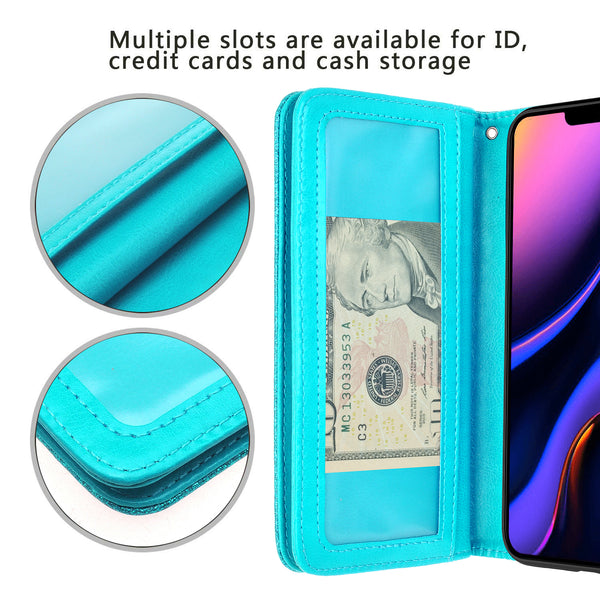 apple iphone 11 glitter wallet case - teal - www.coverlabusa.com