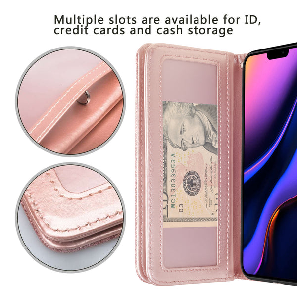apple iphone 12 pro glitter wallet case - rose gold - www.coverlabusa.com