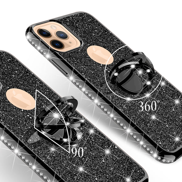 apple iphone 11 pro max glitter bling fashion 3 in 1 case - black - www.coverlabusa.com