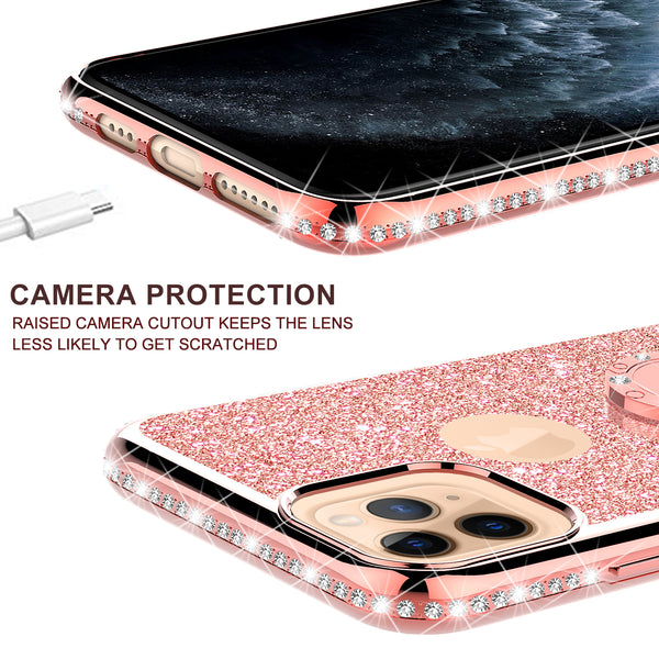 apple iphone 12 pro glitter bling fashion case - rose gold - www.coverlabusa.com