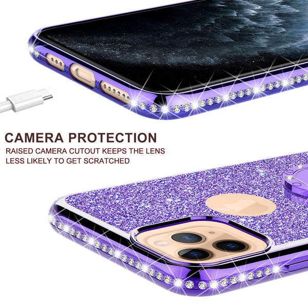 apple iphone 11 pro max glitter bling fashion 3 in 1 case - purple - www.coverlabusa.com