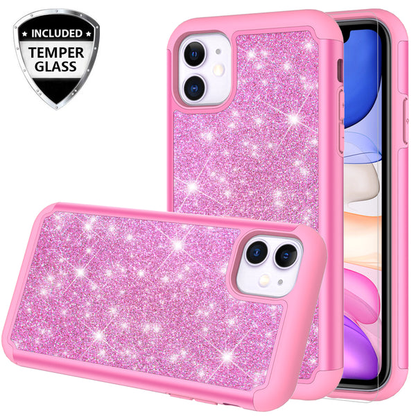 apple iphone 11 glitter hybrid case - hot pink - www.coverlabusa.com