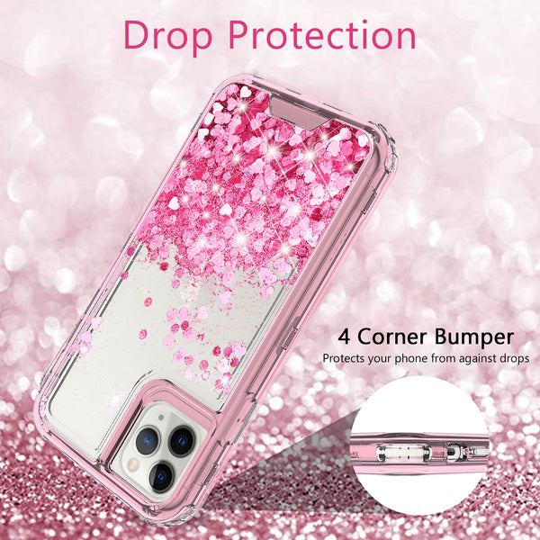 hard clear glitter phone case for apple iphone 12 pro - pink - www.coverlabusa.com 