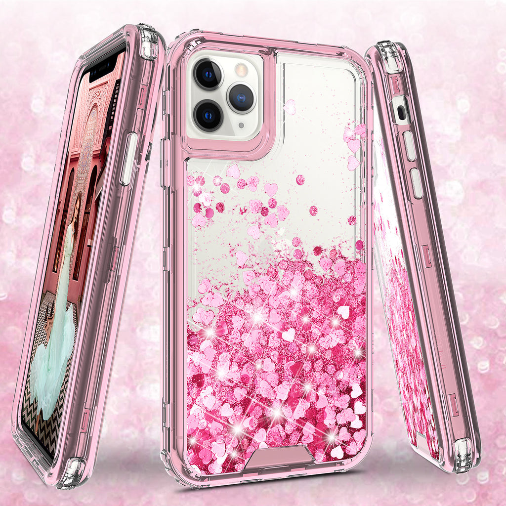 hard clear glitter phone case for apple iphone 11 pro max - pink - www.coverlabusa.com 