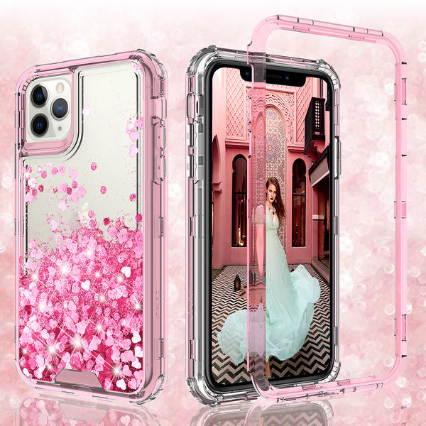 hard clear glitter phone case for apple iphone 11 pro max - pink - www.coverlabusa.com