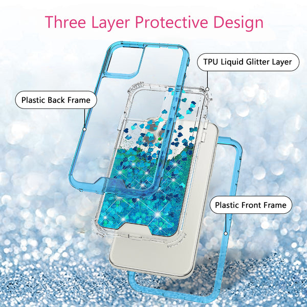 hard clear glitter phone case for apple iphone 11 pro max - teal - www.coverlabusa.com 