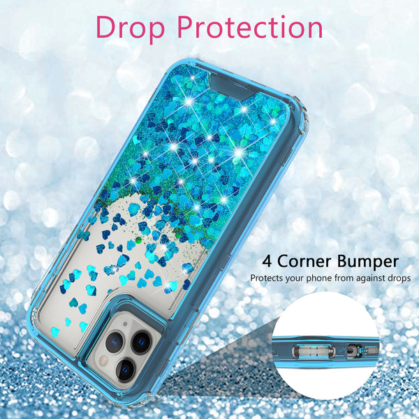hard clear glitter phone case for apple iphone 12 pro  - teal - www.coverlabusa.com 