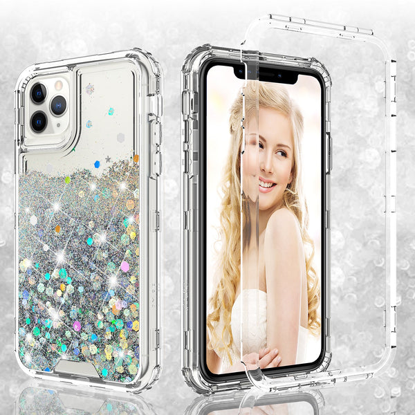 hard clear glitter phone case for apple iphone 12 pro  - clear - www.coverlabusa.com 