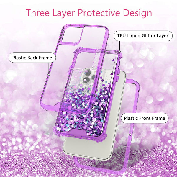 hard clear glitter phone case for apple iphone 11 pro max - purple - www.coverlabusa.com 